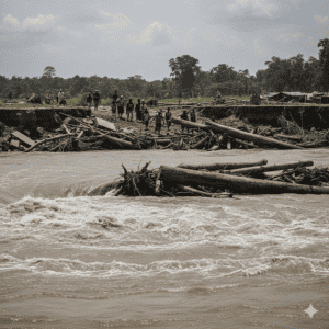 Ilustrasi banjir di Sumatra. Pic: AI generated image